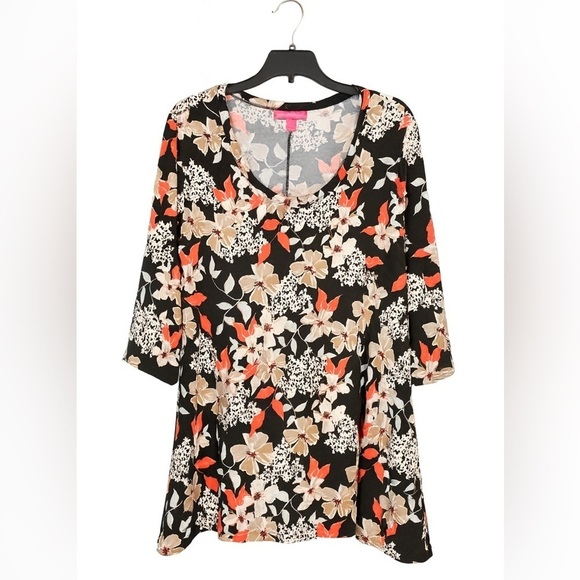 Woman Within Dresses & Skirts - Woman Within Plus Size 18/20 Black Orange Floral Asymmetrical Dress – Large